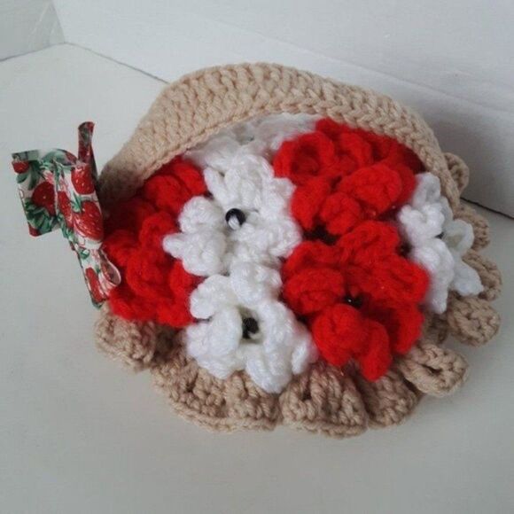 Flower in Basket Crochet Stitches Vintage Decor - Picture 1 of 12